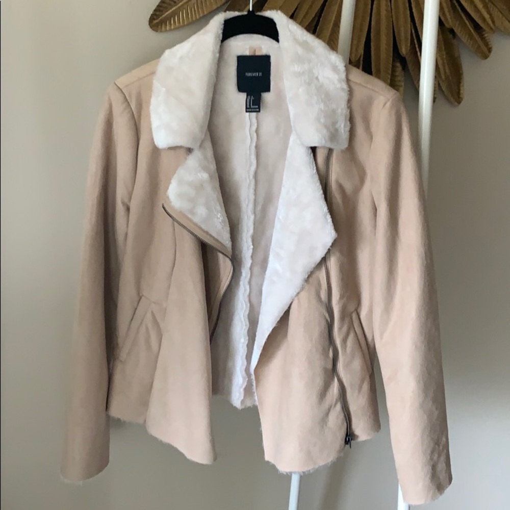 Fur collar zip-up jacket